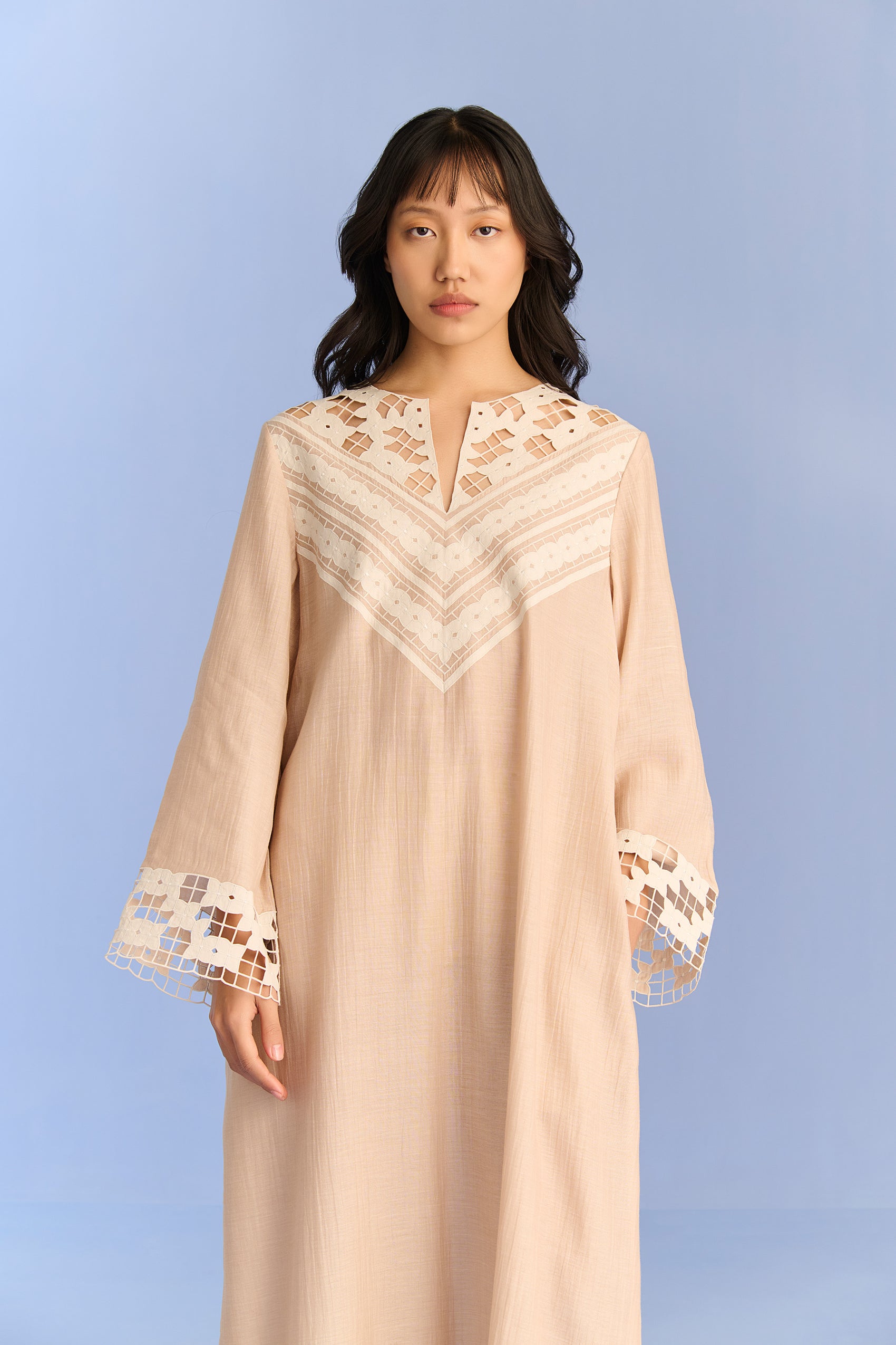 LACE APPLIQUE' AND CUTWORK DRESS