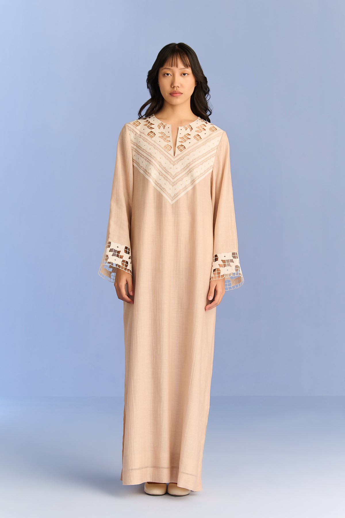 LACE APPLIQUE' AND CUTWORK DRESS
