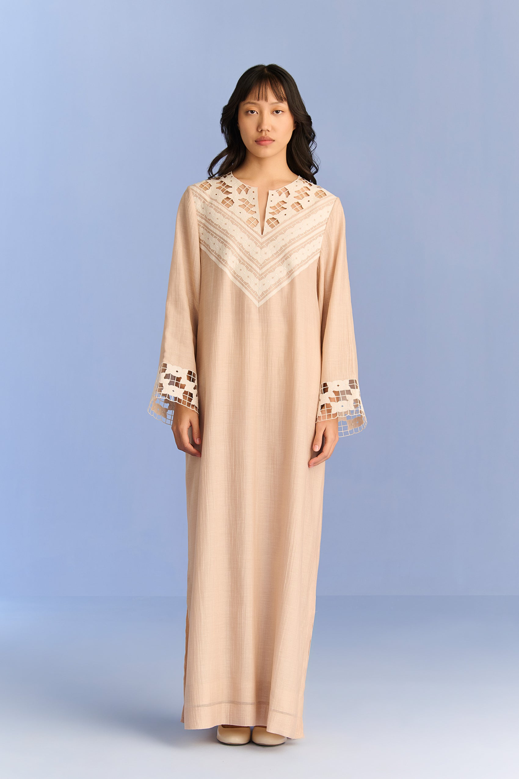 LACE APPLIQUE' AND CUTWORK DRESS