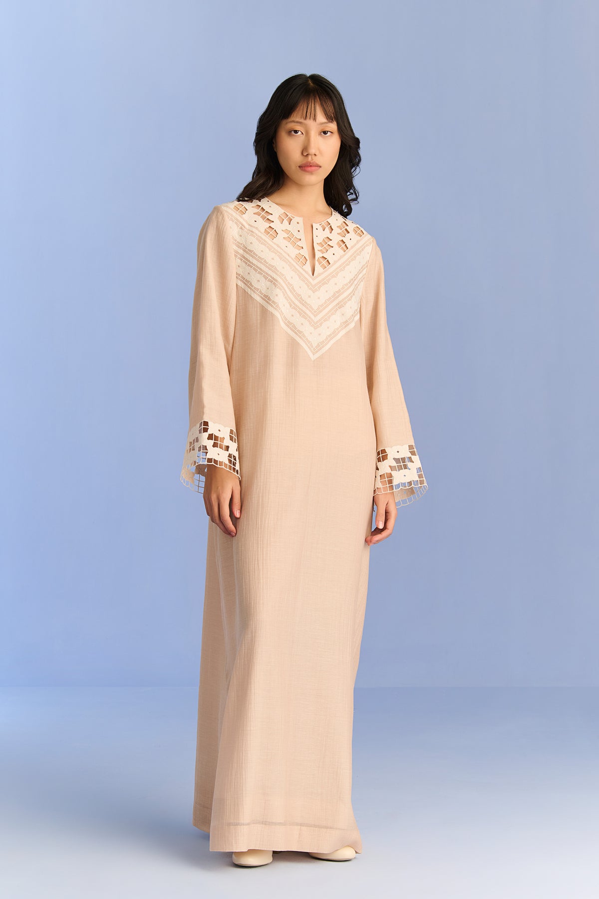 LACE APPLIQUE' AND CUTWORK DRESS
