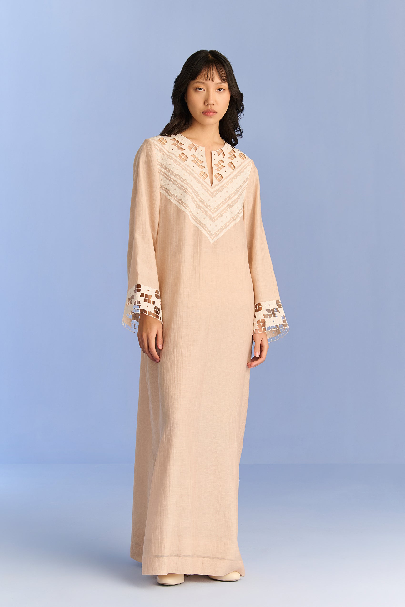 LACE APPLIQUE' AND CUTWORK DRESS