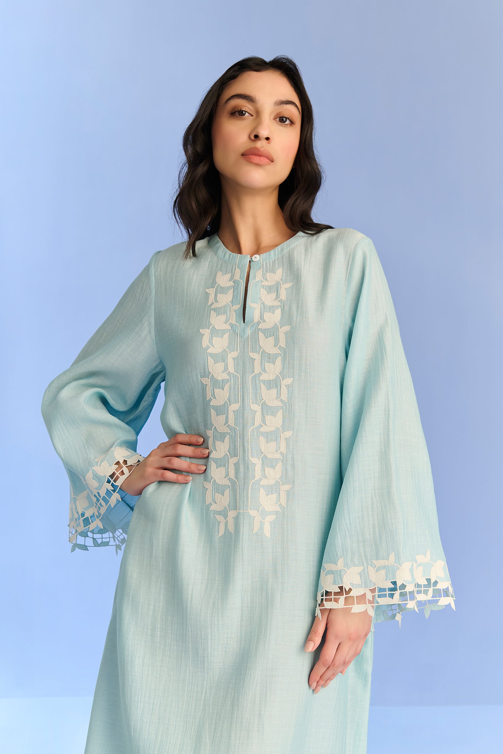 A-LINE DRESS WITH CUTWORK
