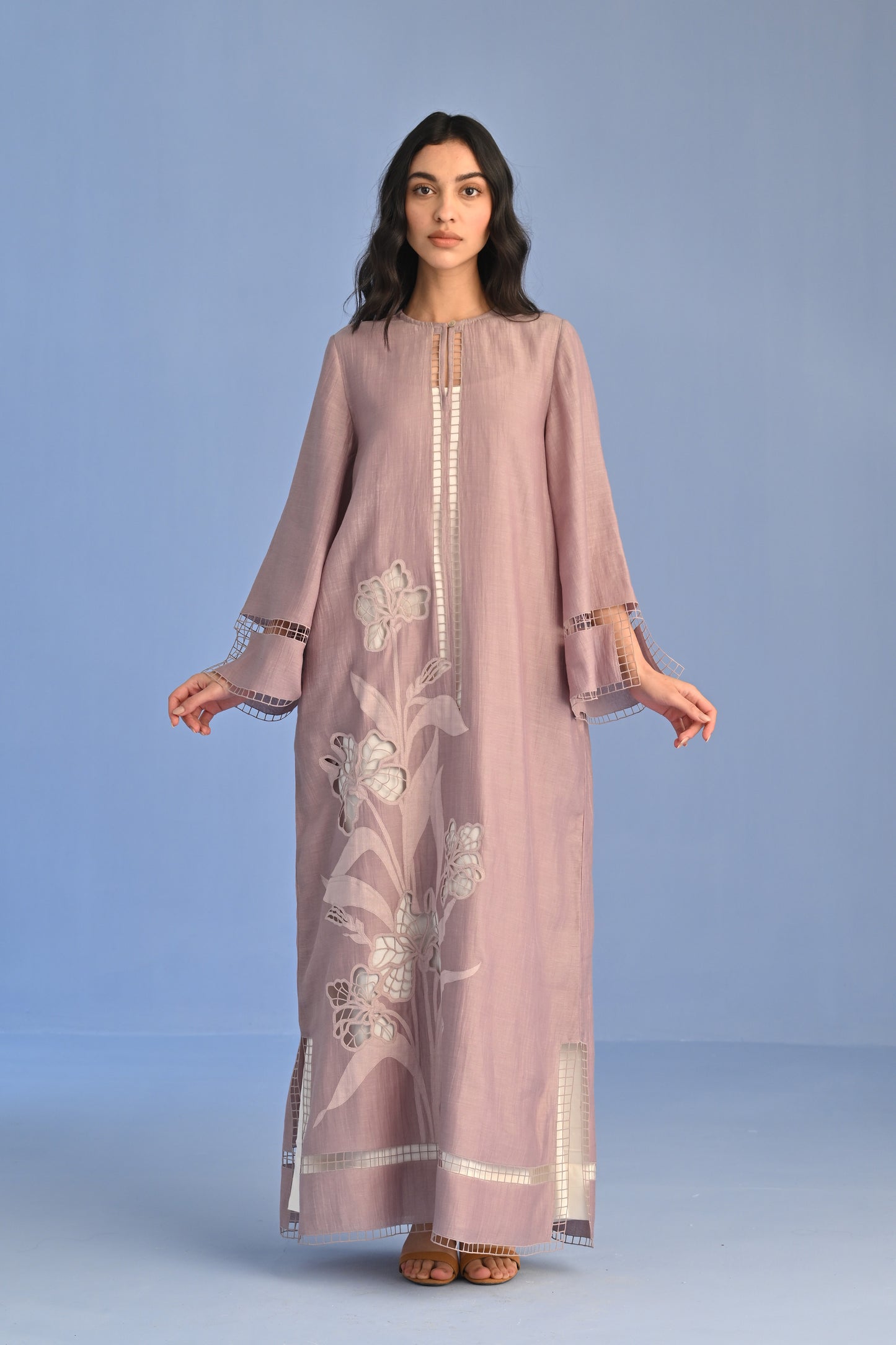 A-LINE DRESS WITH FLORAL CUTWORK