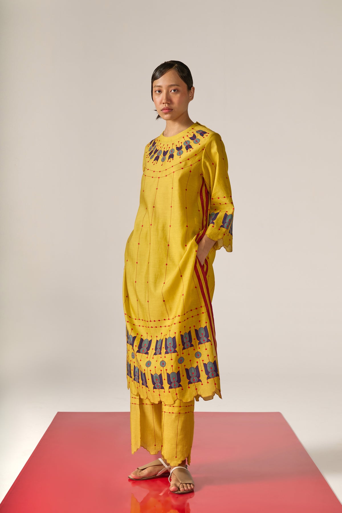 APPLIQUE' AND OUTLINE MILD A-LINE KAMEEZ