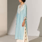 GEOMETRIC FLORAL NECK CUTWORK KAMEEZ SKY