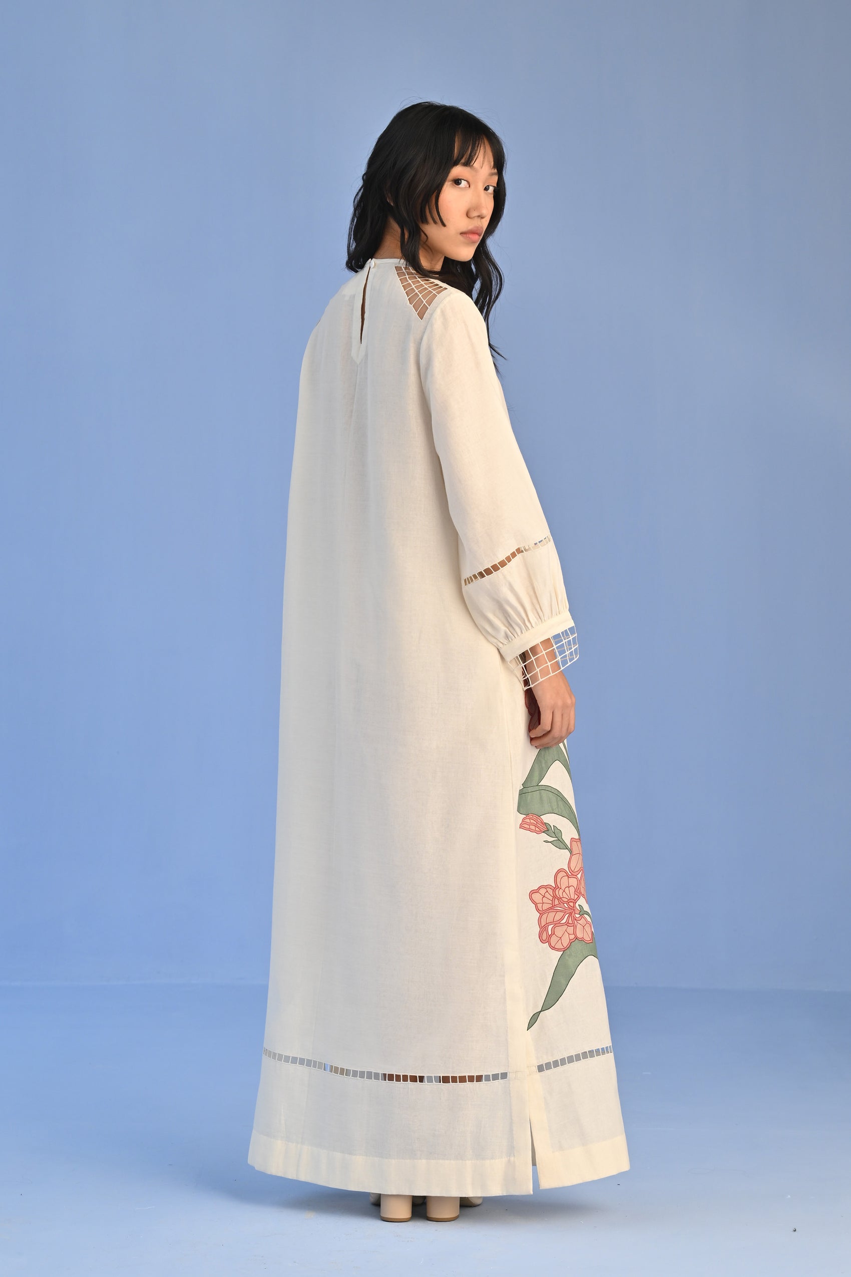 FLORAL APPLIQUE' AND CUTWORK DRESS