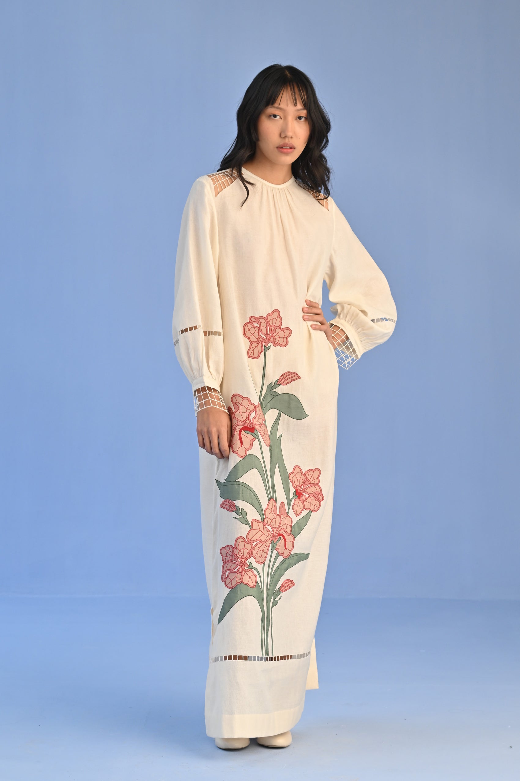 FLORAL APPLIQUE' AND CUTWORK DRESS