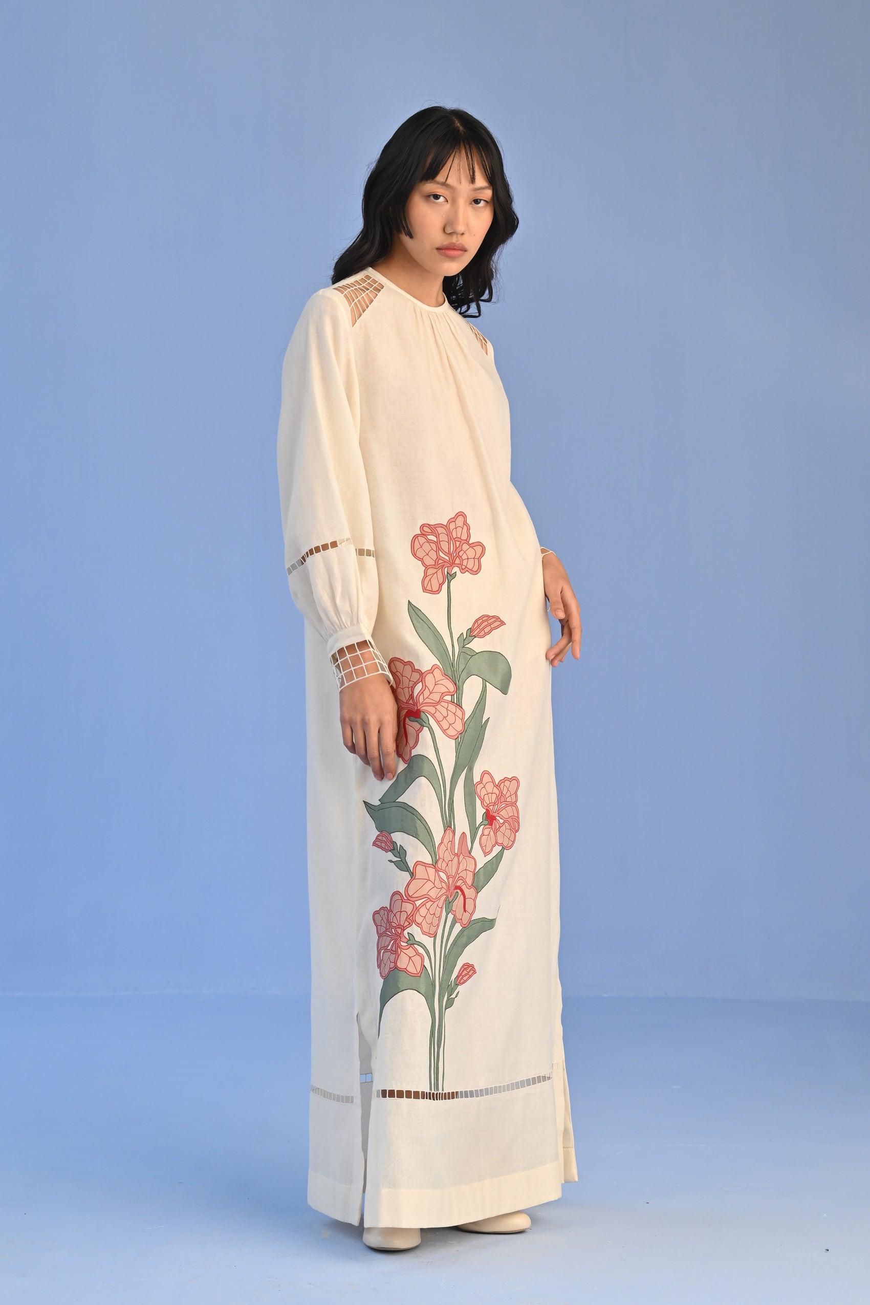 FLORAL APPLIQUE' AND CUTWORK DRESS