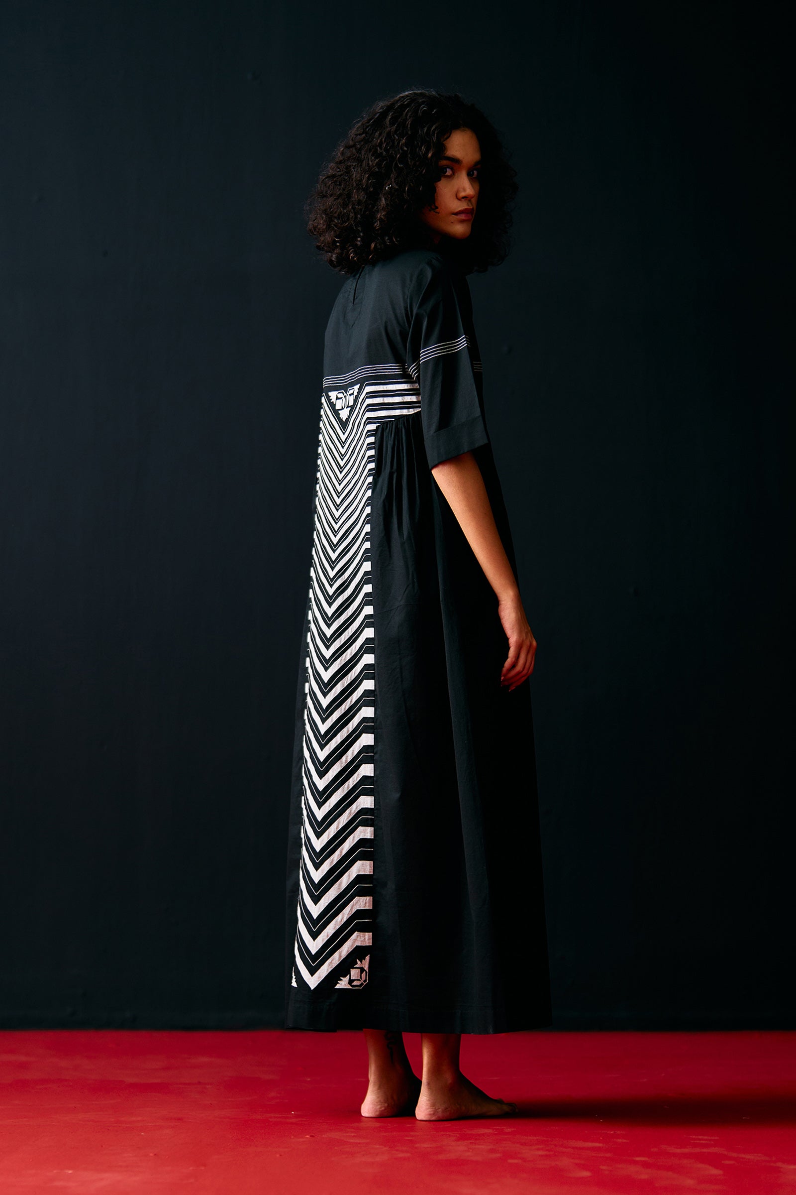 BLACK SIDE GATHER ANIMAL DRESS