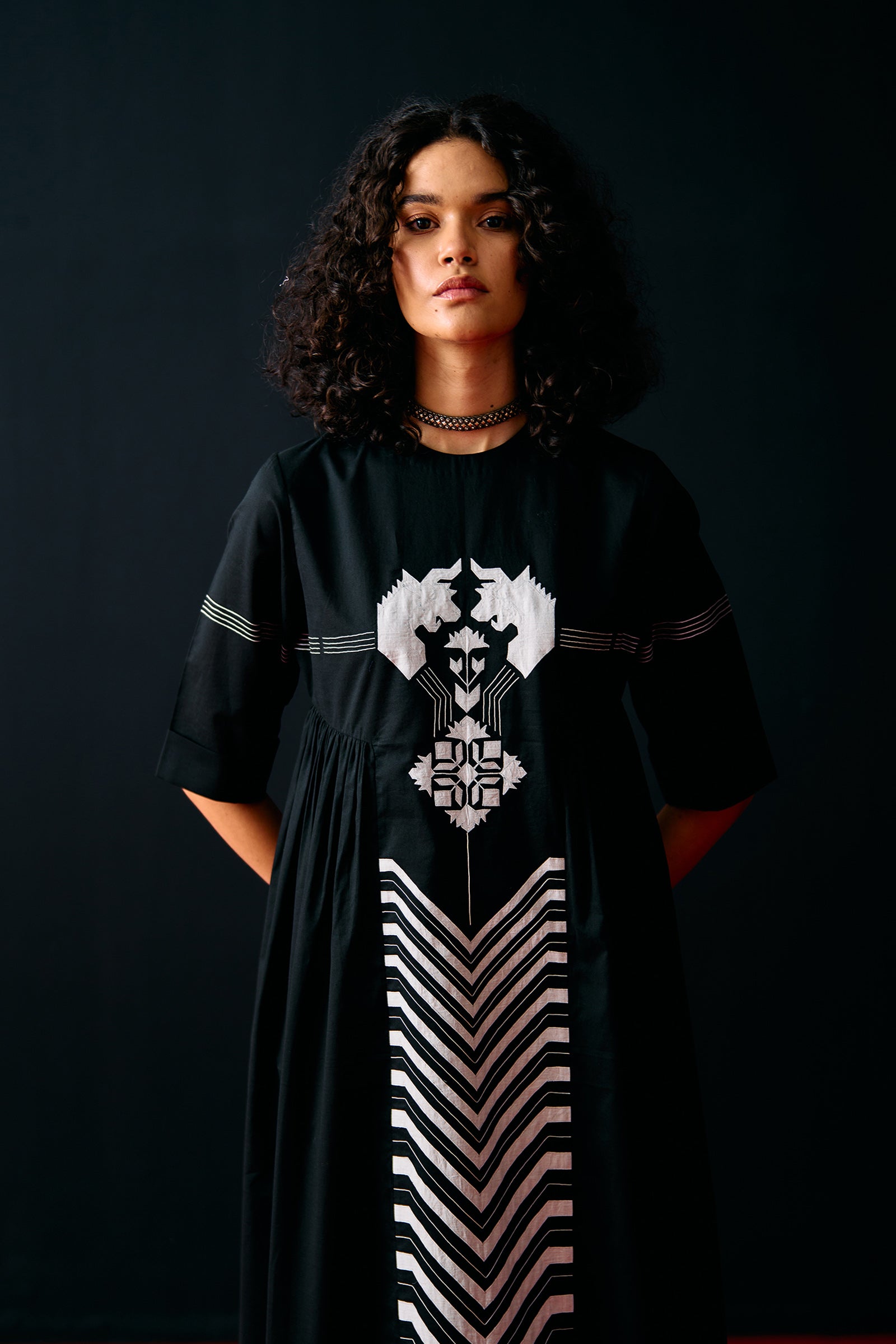 BLACK SIDE GATHER ANIMAL DRESS