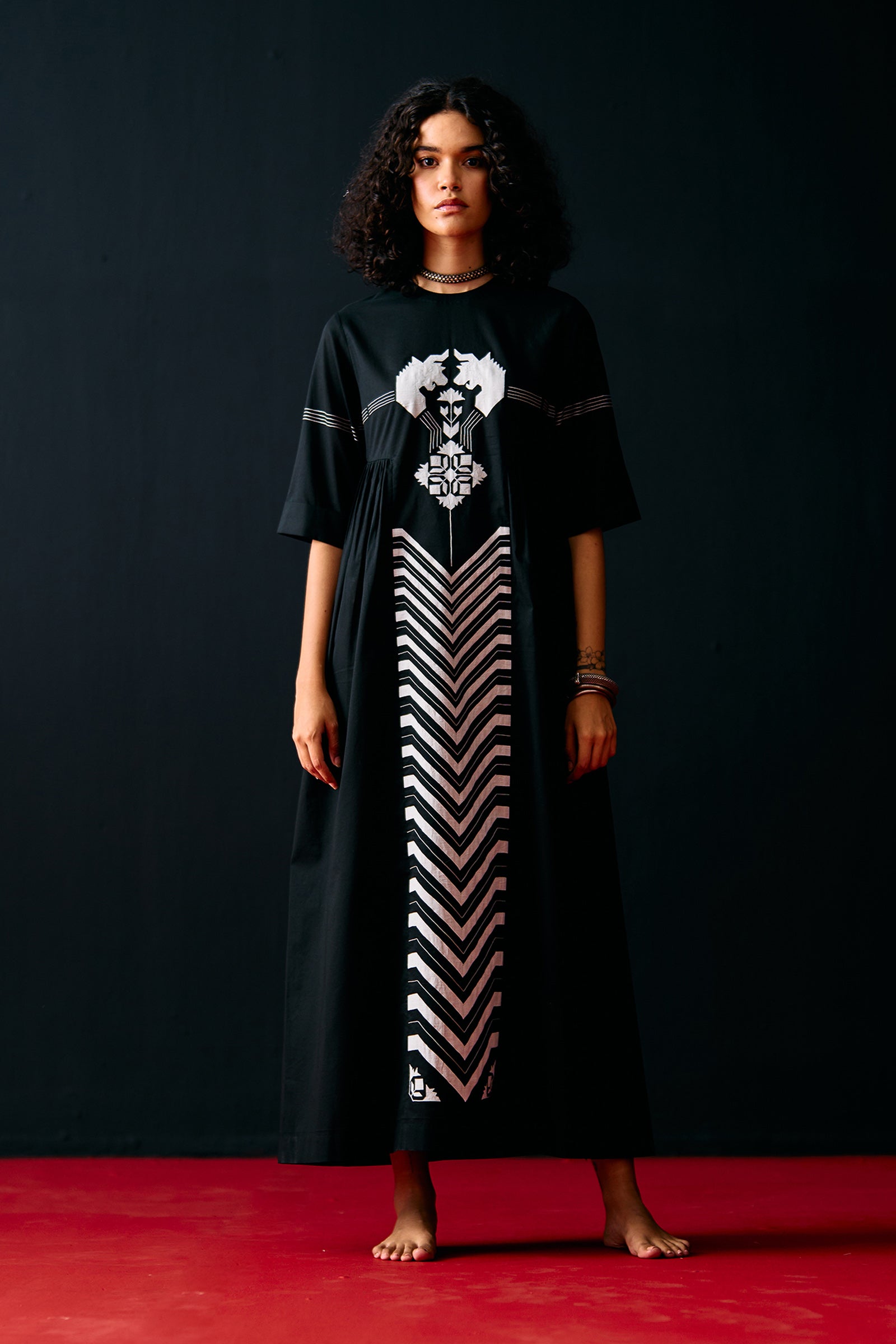 BLACK SIDE GATHER ANIMAL DRESS