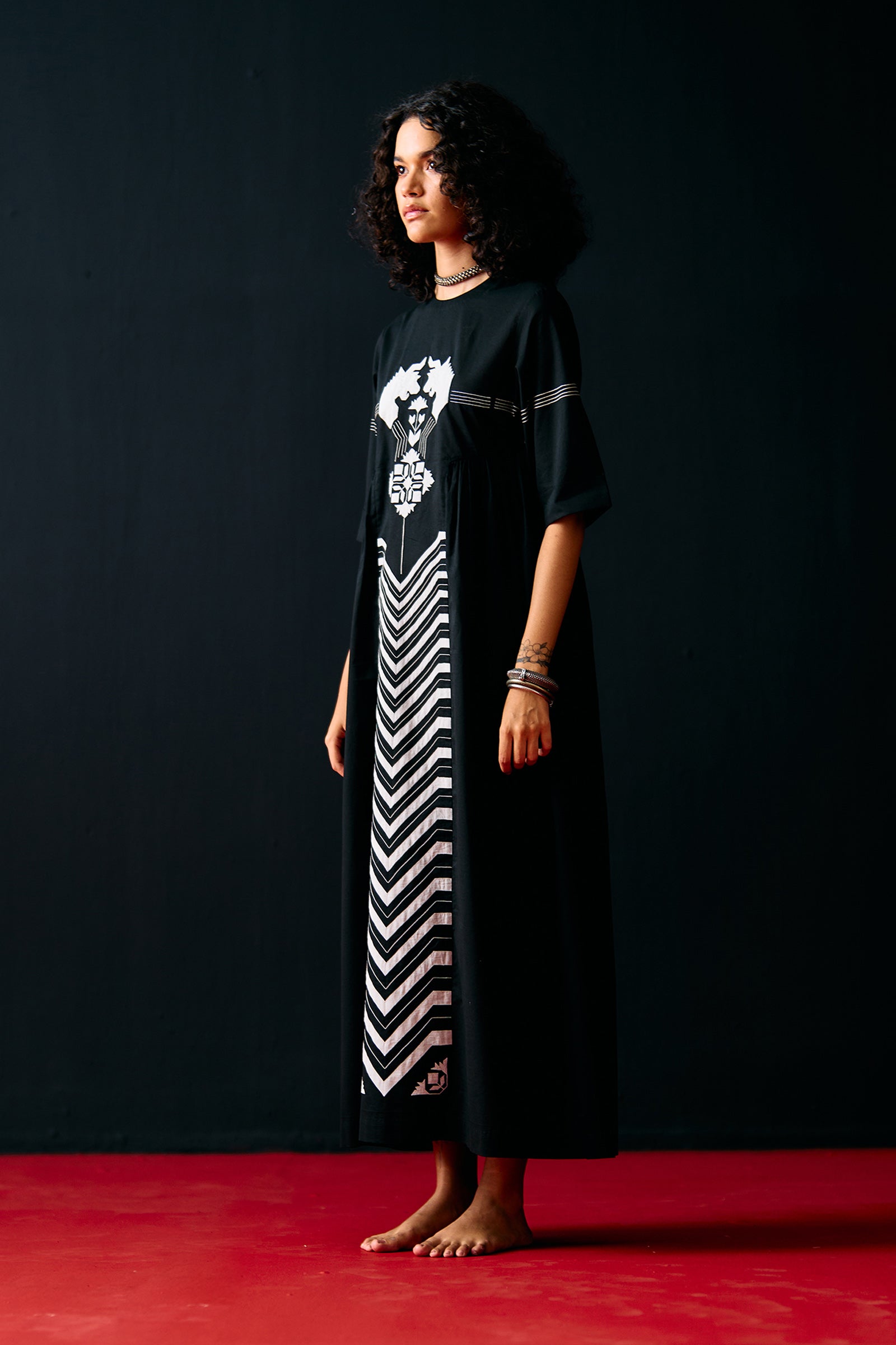 BLACK SIDE GATHER ANIMAL DRESS