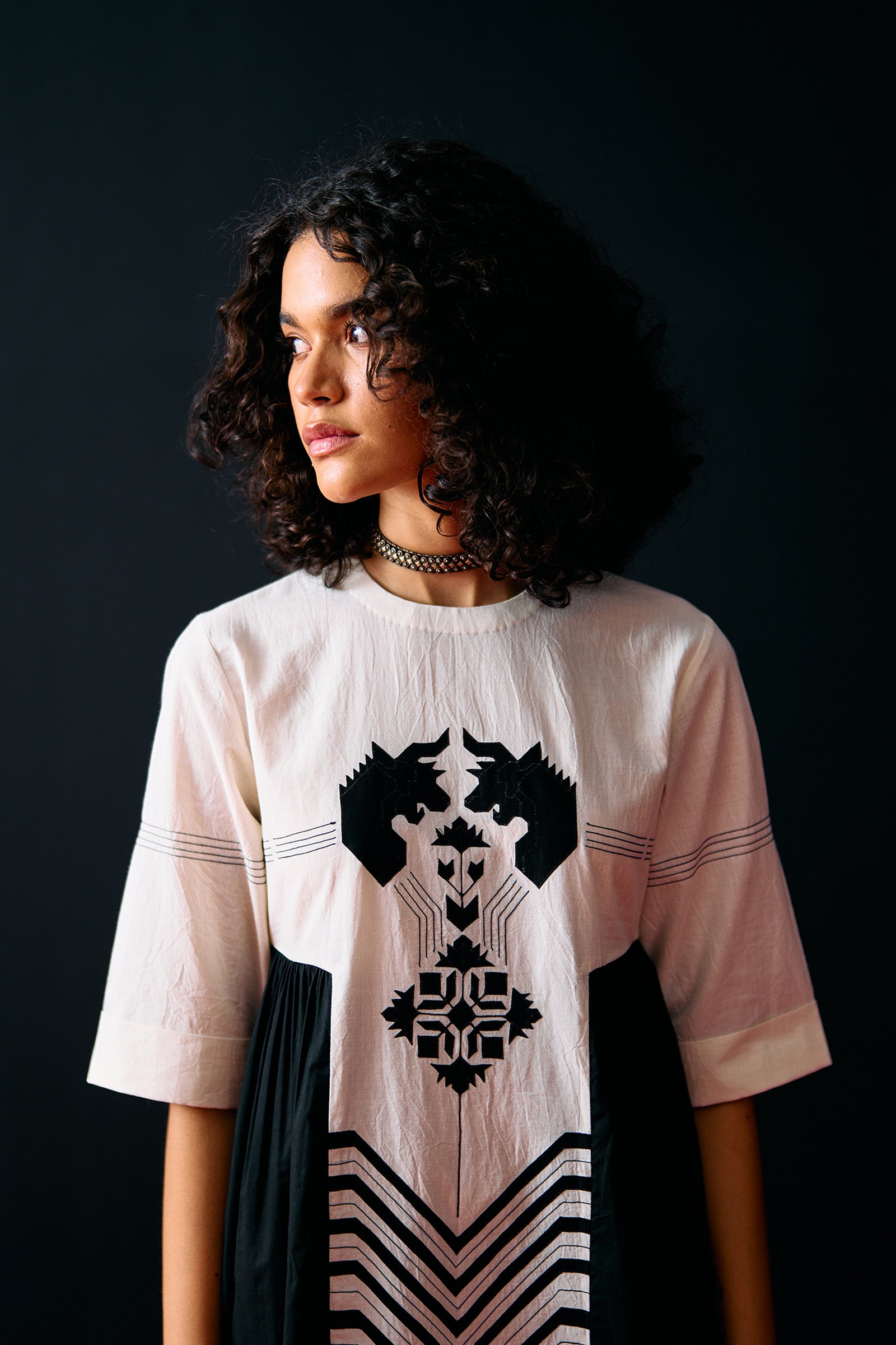 IVORY SIDE GATHER ANIMAL DRESS