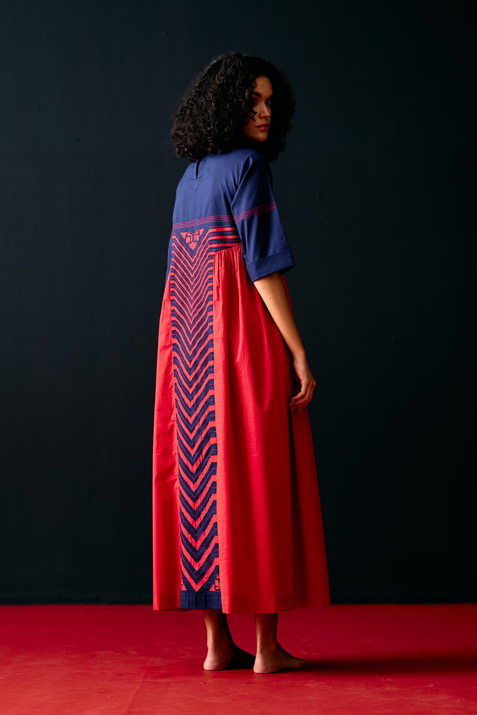 NAVY SIDE GATHER ANIMAL DRESS