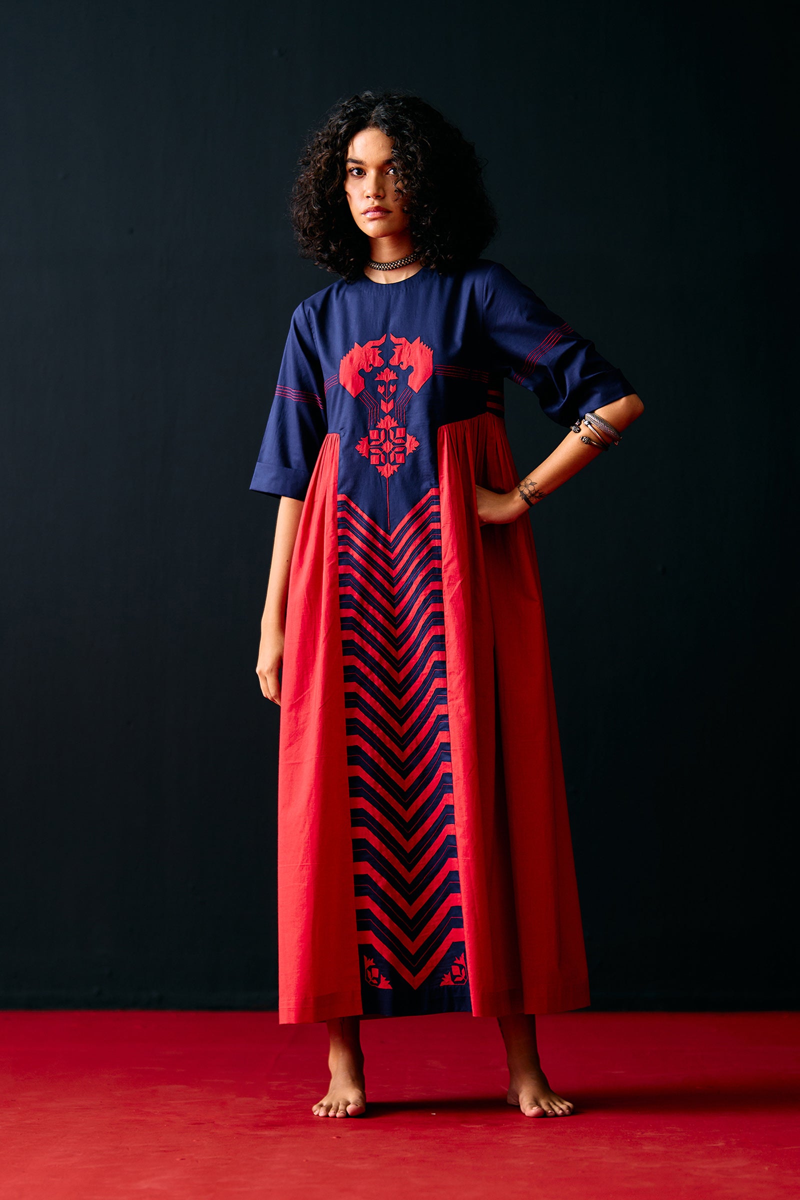 NAVY SIDE GATHER ANIMAL DRESS