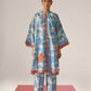 WAVE PRINT AND FISH APPLIQUE' KAFTAN