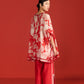 FLORAL PRINT PLEATED KAFTAN WITH THREADWORK SLIP