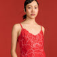 FLORAL PRINT PLEATED KAFTAN WITH THREADWORK SLIP