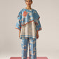WAVE PRINT AND FISH APPLIQUE' PANELLED SHIRT