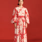 FLORAL PRINT WAIST GATHER LONG DRESS