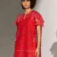 GEOMETRIC FLORAL CUTWORK PANEL RED