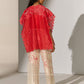 GEOMETRIC FLORAL CUTWORK PANEL SHIRT RED