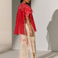 GEOMETRIC FLORAL CUTWORK PANEL SHIRT RED