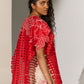 GEOMETRIC FLORAL CUTWORK PANEL SHIRT RED