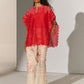 GEOMETRIC FLORAL CUTWORK PANEL SHIRT RED