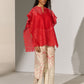 GEOMETRIC FLORAL CUTWORK PANEL SHIRT RED