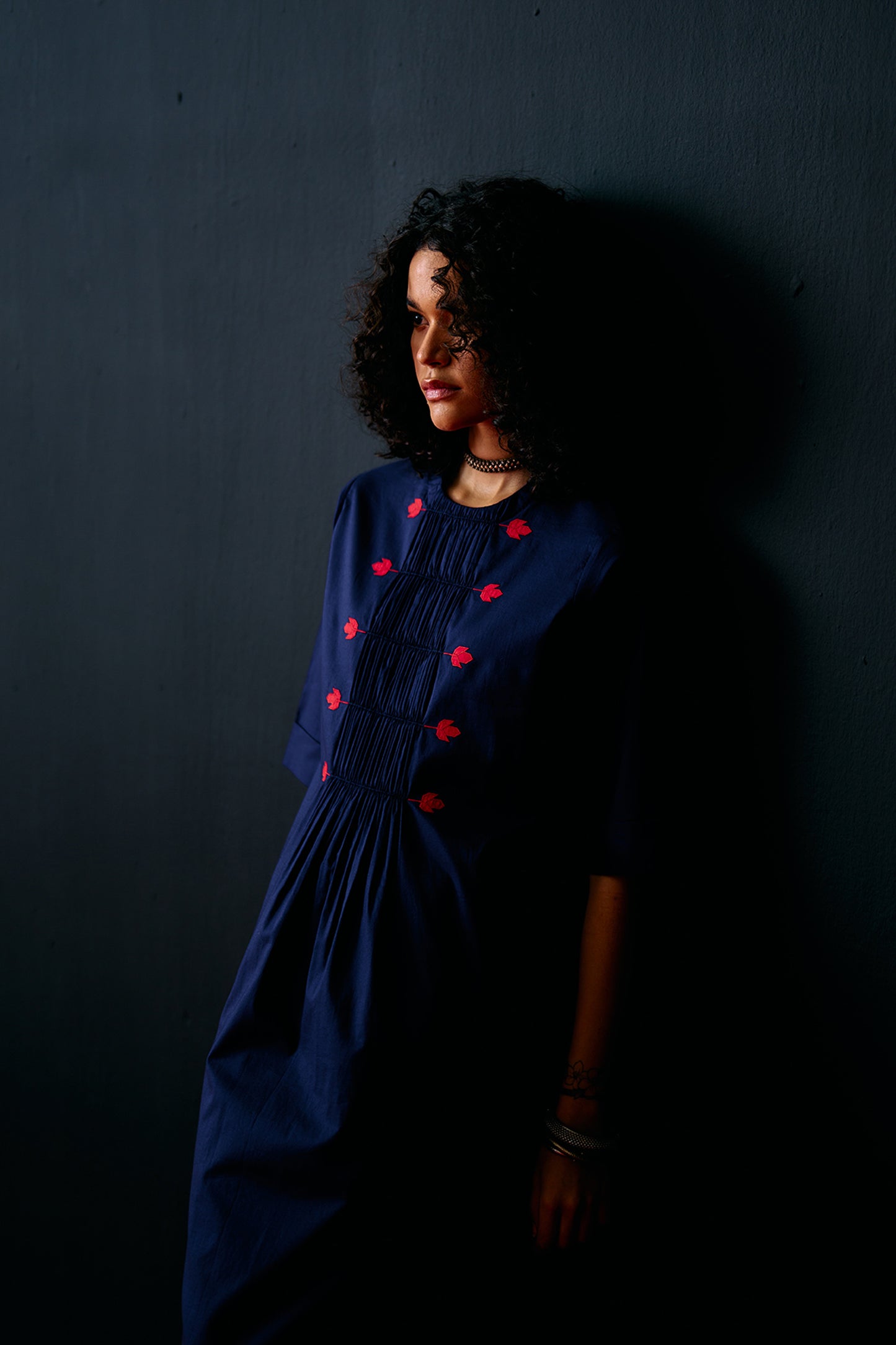 NAVY CENTRE GATHER DRESS
