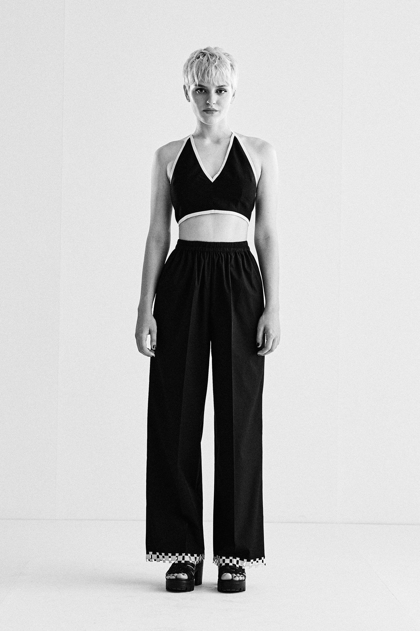 ELASTICATED HEM APPLIQUE PANTS