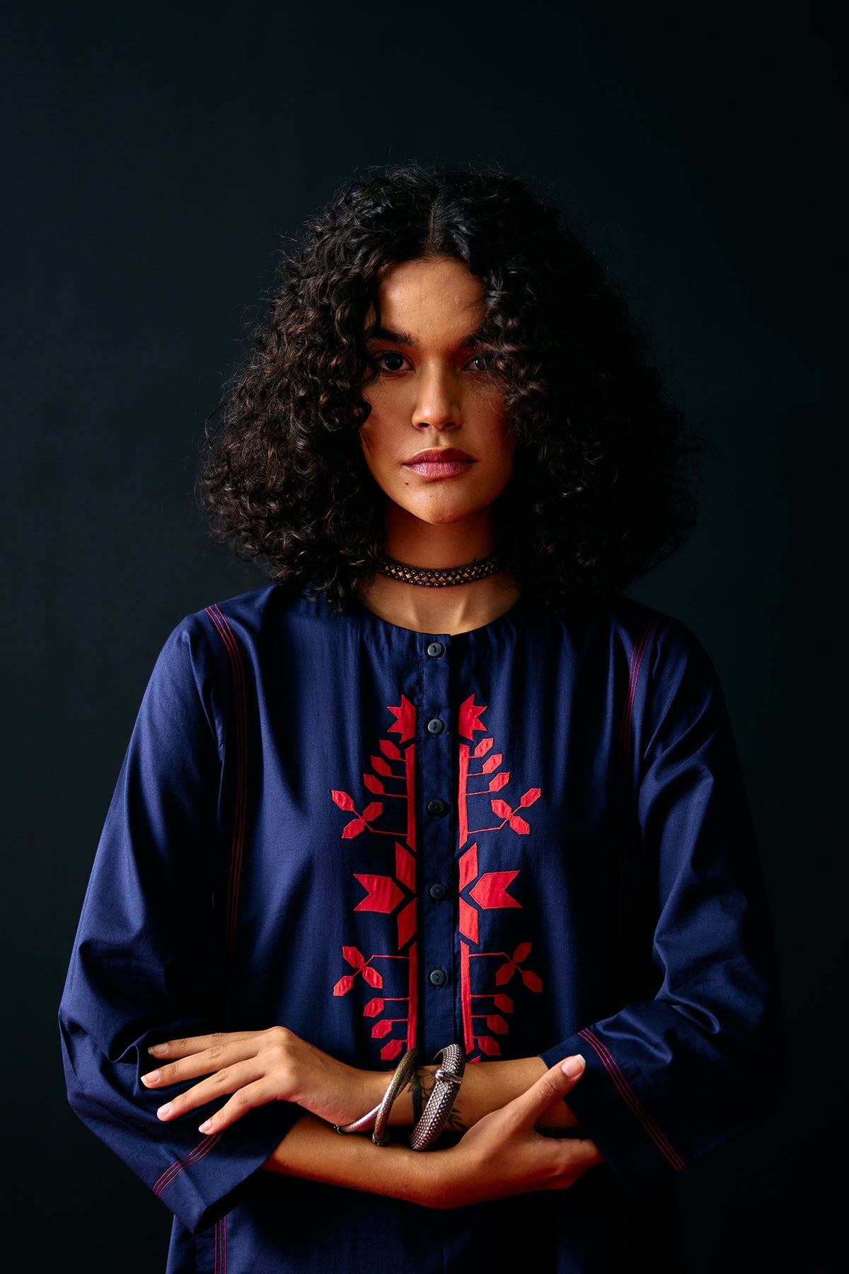 NAVY TRIBAL A-LINE DRESS