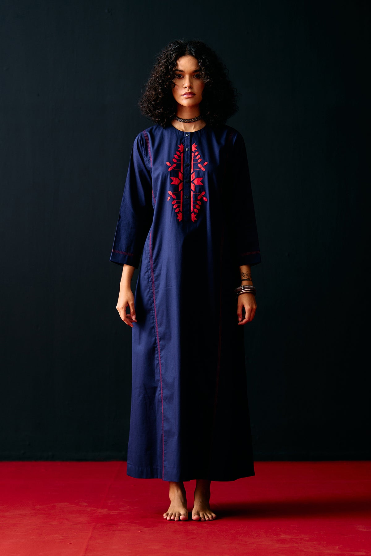 NAVY TRIBAL A-LINE DRESS