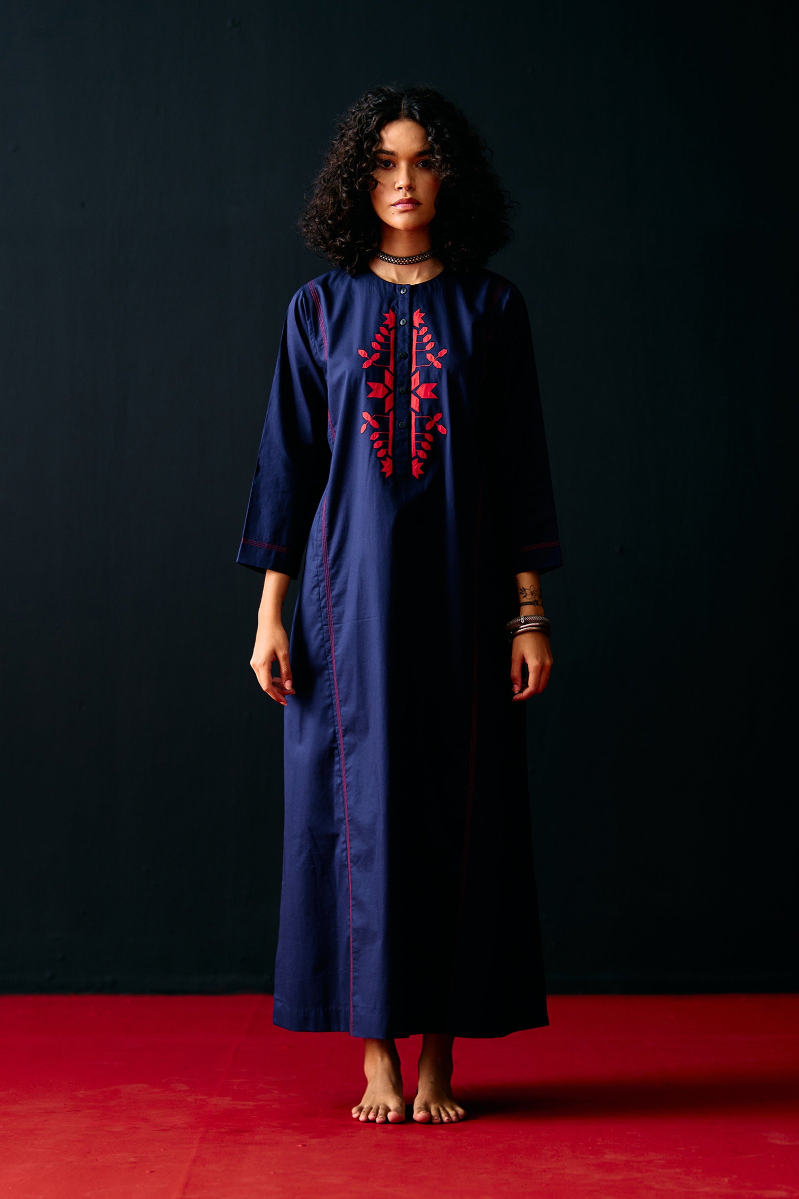 NAVY TRIBAL A-LINE DRESS