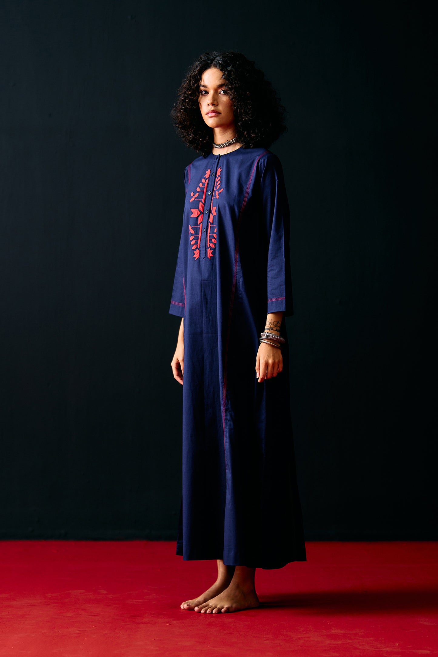 NAVY TRIBAL A-LINE DRESS