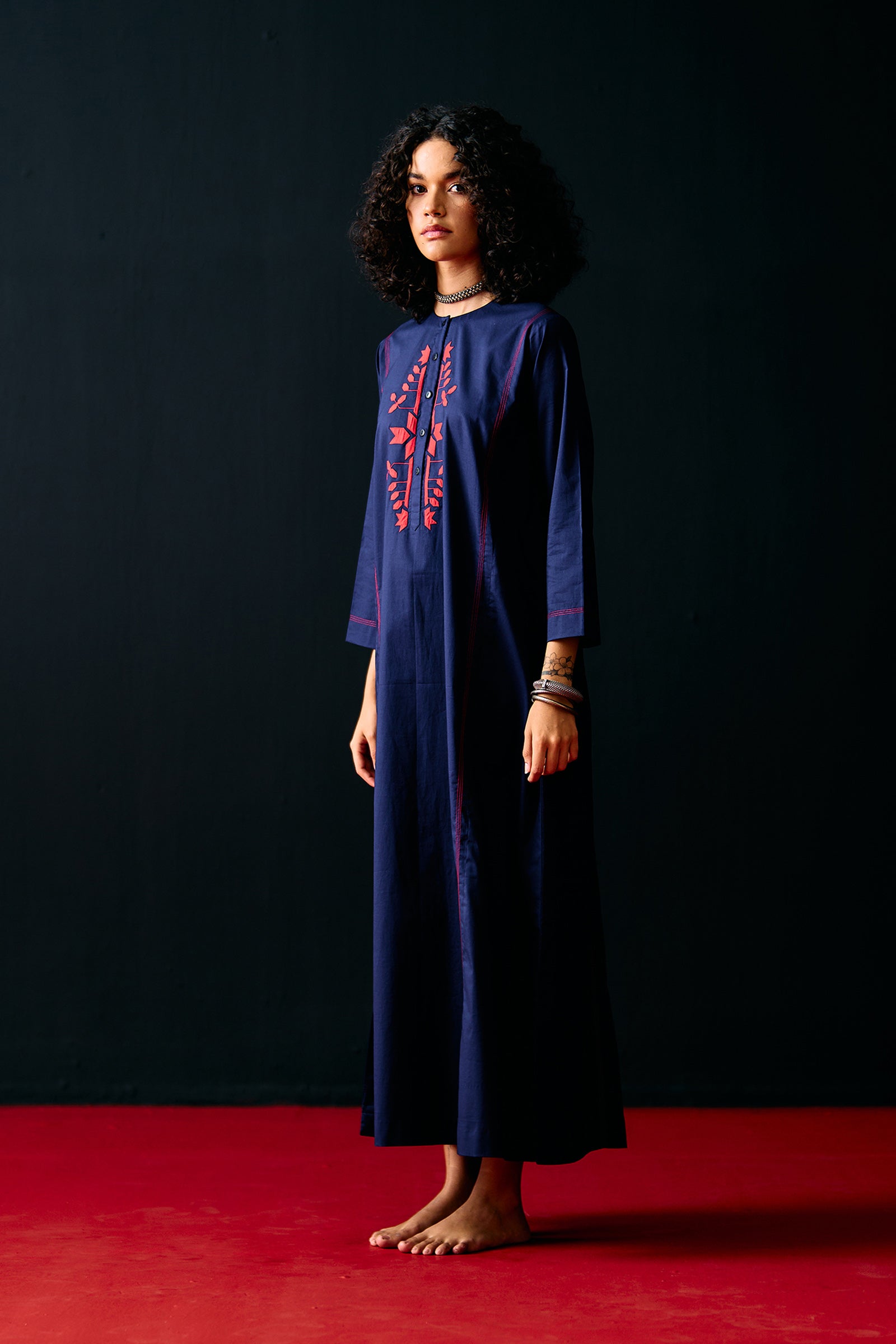 NAVY TRIBAL A-LINE DRESS