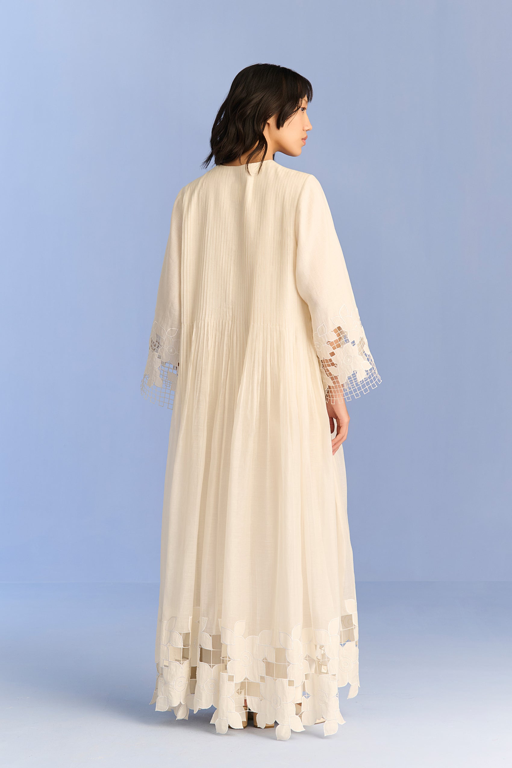 APPLIQUE' AND CUTWORK SUPER PLEATED DRESS