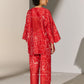 GEOMETRIC FLORAL CUTWORK SHIRT RED