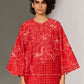 GEOMETRIC FLORAL CUTWORK SHIRT RED