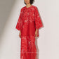 GEOMETRIC FLORAL CUTWORK SHIRT RED