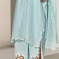 FLORAL SLIT CUTWORK STRAIGHT PANTS SKY