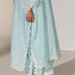 FLORAL SLIT CUTWORK STRAIGHT PANTS SKY