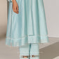 GEOMETRIC AND FLORAL CUTWORK STRAIGHT PANTS SKY