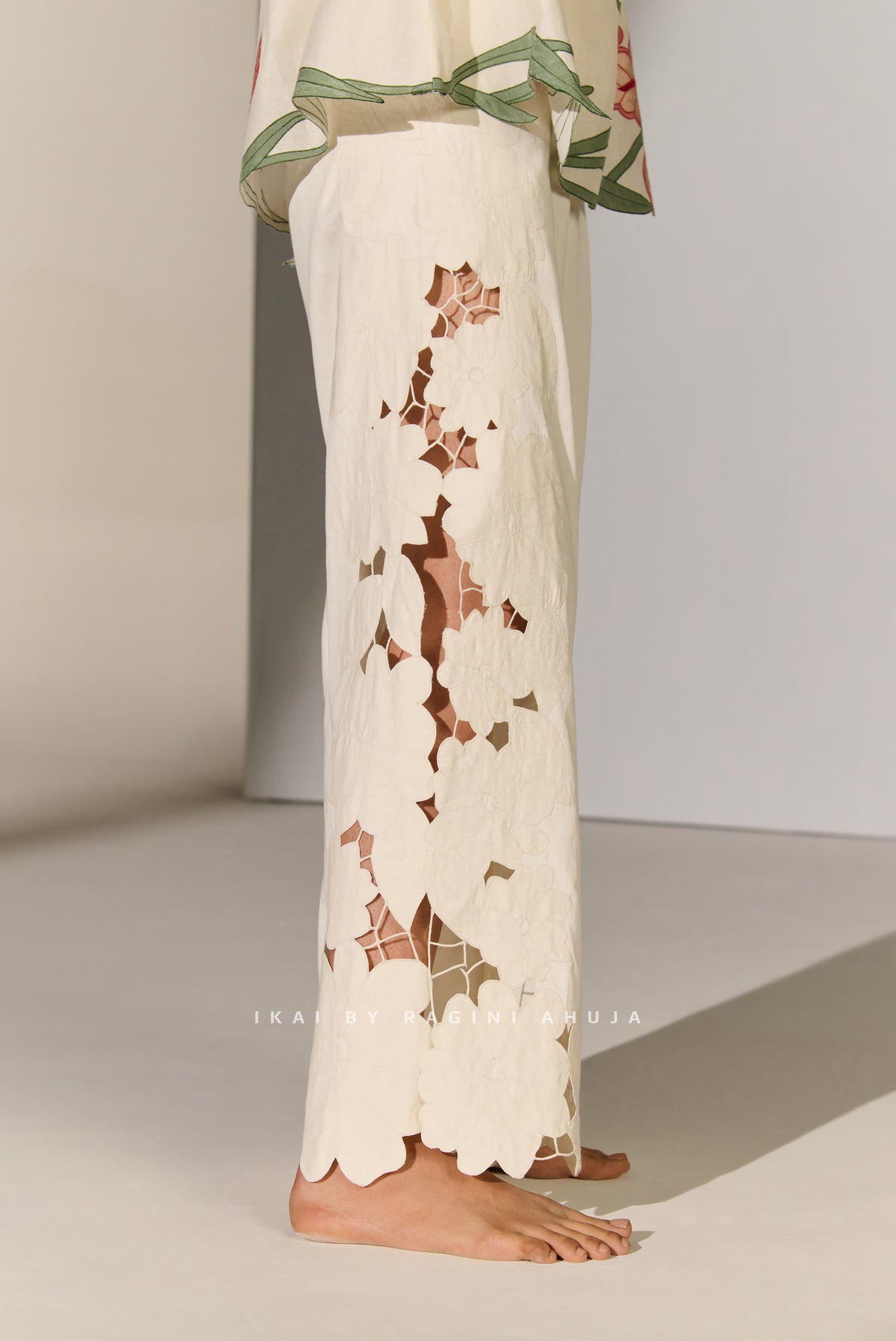FLORAL LACE CUTWORK HIGH SLIT PANTS