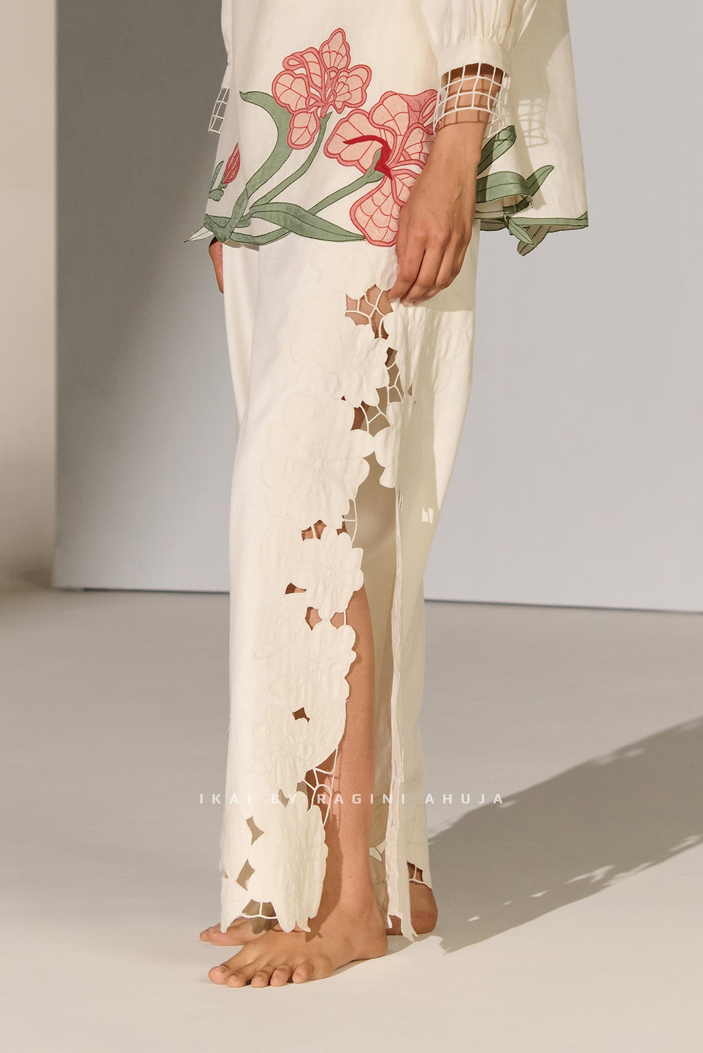 FLORAL LACE CUTWORK HIGH SLIT PANTS