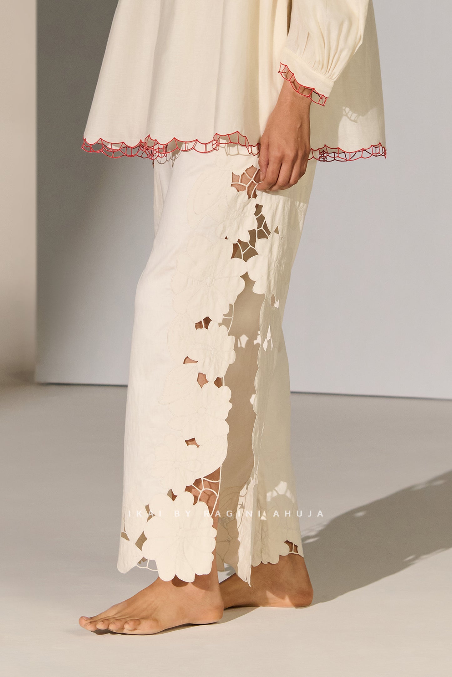 FLORAL LACE CUTWORK HIGH SLIT PANTS