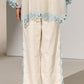 GEOMETRIC FLORAL CUTWORK HIGH SLIT PANTS