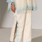 GEOMETRIC FLORAL CUTWORK HIGH SLIT PANTS