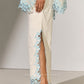 GEOMETRIC FLORAL CUTWORK HIGH SLIT PANTS
